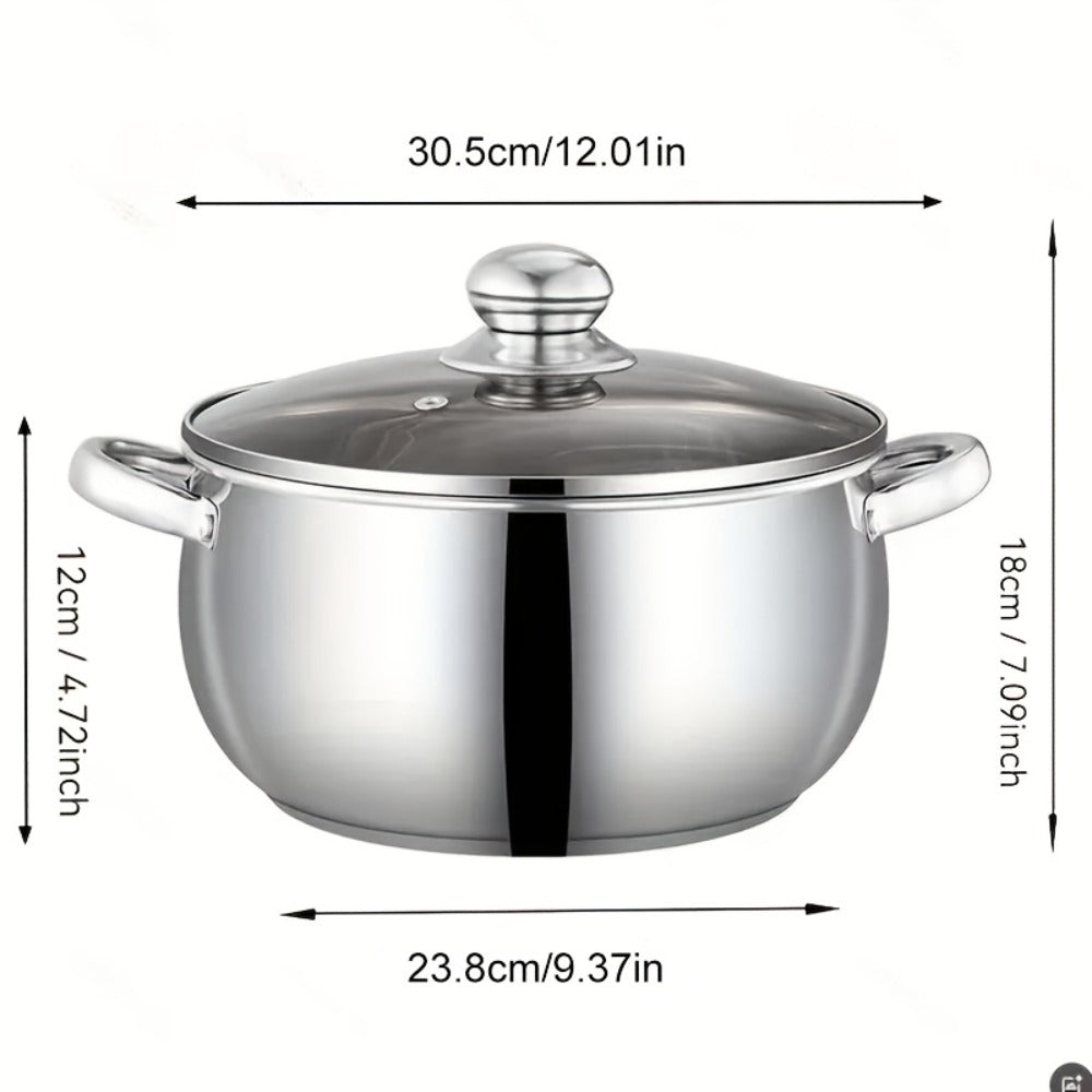 Stainless Steel Soup Pot Apple Pot Heat Resistant Handles Dishwasher Safe Versatile Cookware for Boiling Steaming Stewing Everyday Kitchen Cooking Healthy Safe Silver