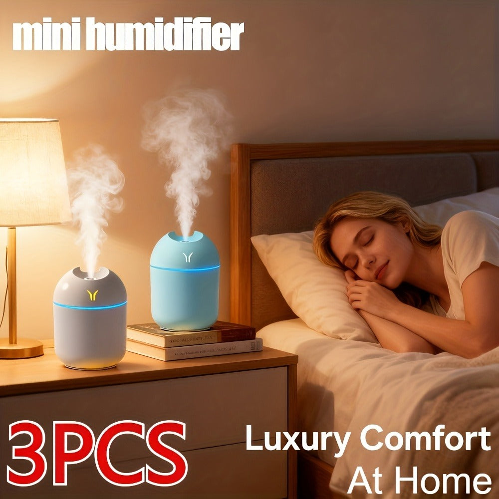 Aroma Diffuser Humidifier USB Mini ¨C 3 Pack Cool Mist with Color Night Light, Portable for Bedroom, Car, Home & Dorm, Keeps Air Fresh & Plants Healthy, Gift for Men & Women (White+Blue+White)
