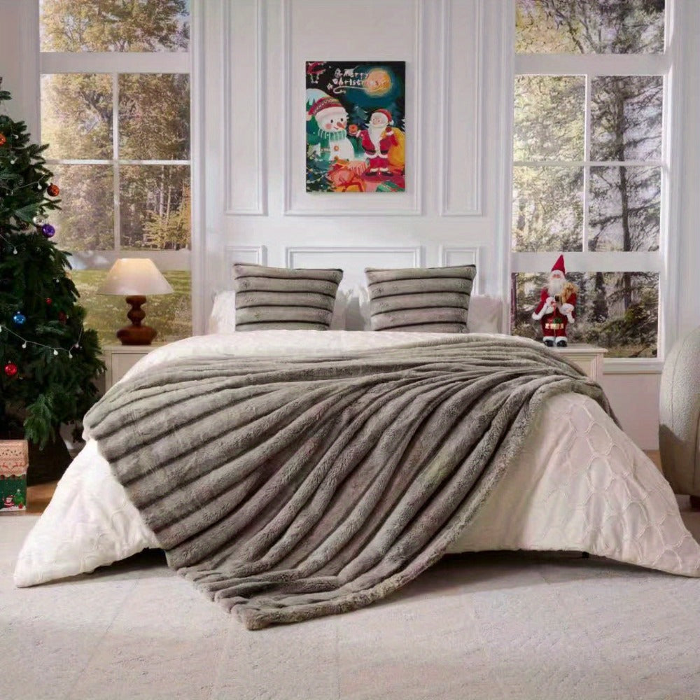 Double-Layer Faux Rabbit Fleece Blanket ¨C 450-500gsm Thickened Soft Warm Throw for Bed, Couch & Travel, All Season, 3 Colors, 5 Sizes
