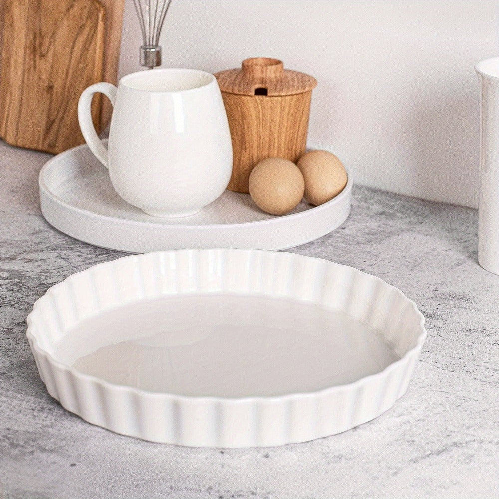 Ceramic Quiche Pan Set of 2, 9.5 Inch Fluted Tart Dish for Oven Baking, Non-Stick Pie Dish for Quiche Lorraine, Chicken Pot Pie, Tart, Flan