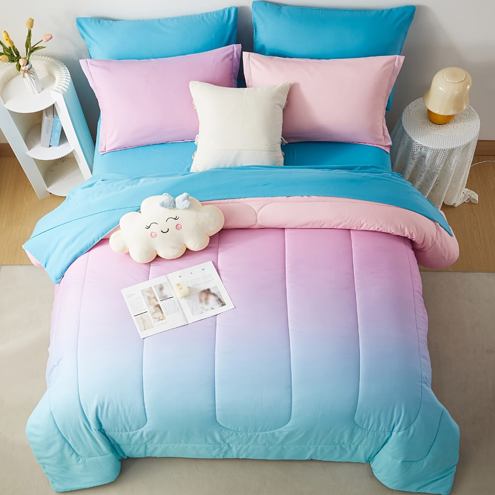 Rainbow Comforter Set 5/7Pcs - Stain-Resistant Hypoallergenic Lightweight Bed in a Bag Twin Full Queen King All Seasons 100% Polyester