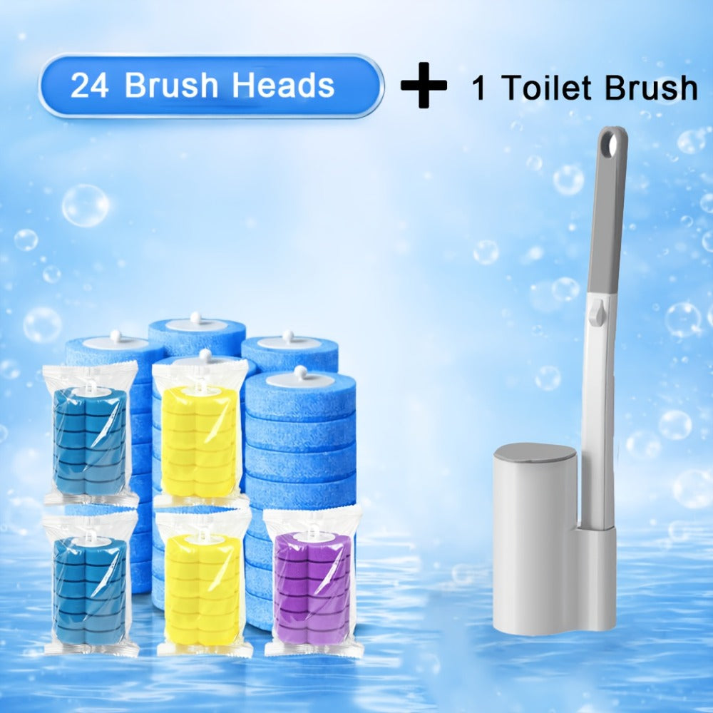 Disposable Toilet Brush Set with Replacement Brush Heads Wall Mounted or Floor Standing Bathroom Cleaning Brush Kit Hygienic No-Touch Design 19 25 31 37 49 Piece Set or Heads Only Options