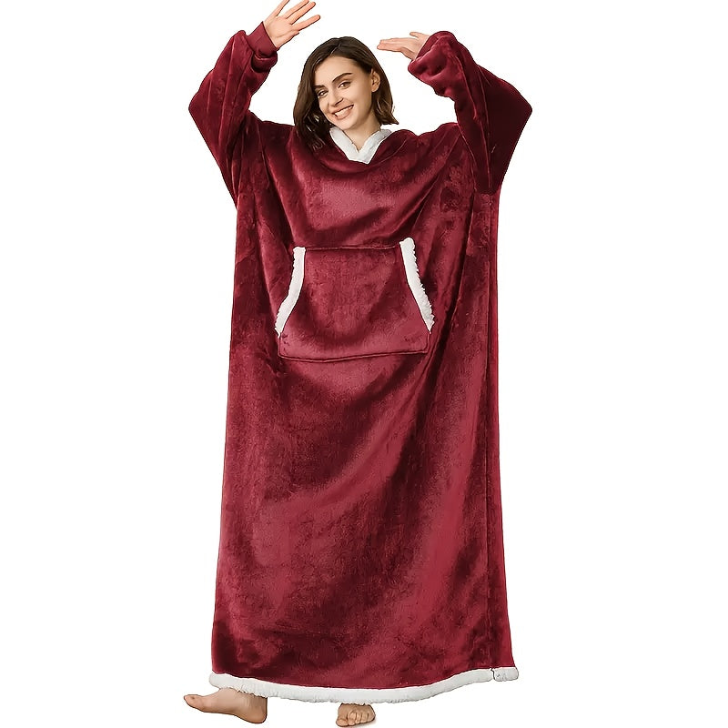 Wearable Blanket Hoodie - Oversized Extra-Long Ultra-Soft Acrylic Hooded Blanket for Adults, Warm Cozy TV Watching Winter Gift for Christmas Valentine's Day