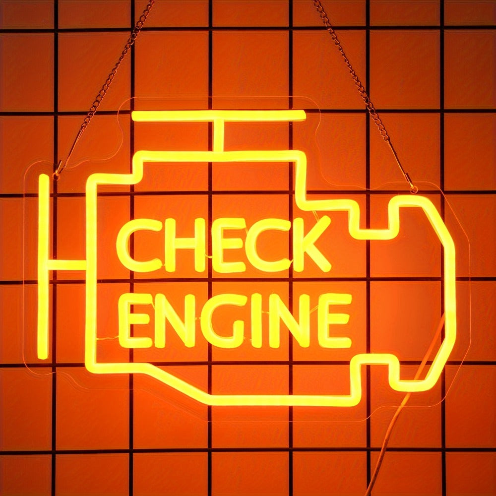 Check Engine Neon Sign ¨C LED Dimmable USB Powered Neon Light for Garage Wall Decor, Car Repair Shop, Workshop, Man Cave, Game Room, Bedroom & Car Party Decorations (Yellow / Multi-Color Options)