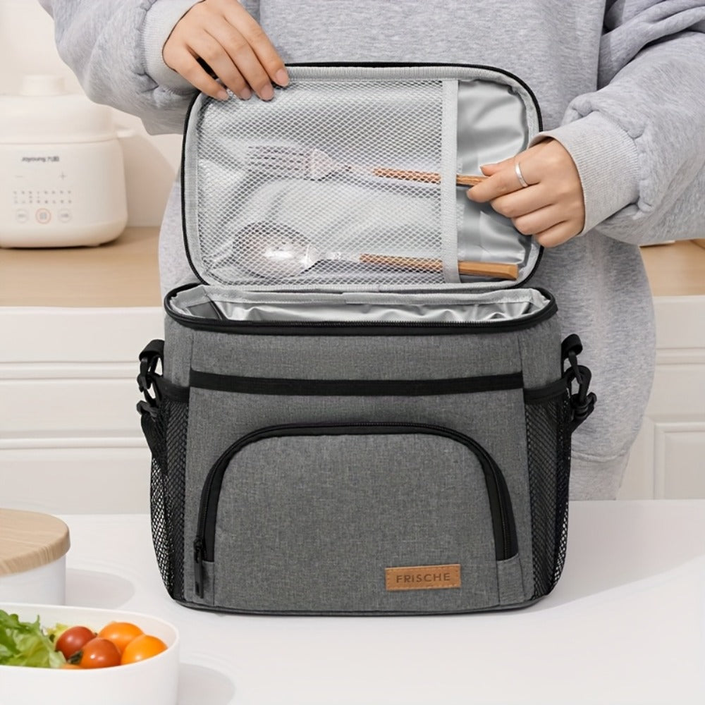 Insulated Lunch Bag with Adjustable Shoulder Strap - Leakproof Reusable Cooler Bag for Men Women Portable Fresh Keeper | Black Grey Blue | Office Travel Beach Picnic Camping School