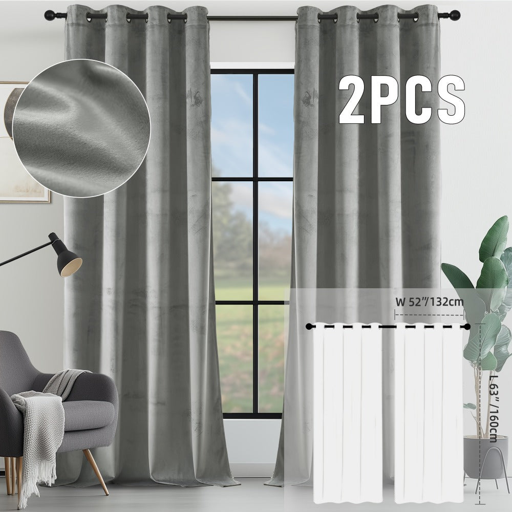 Velvet Room Darkening Curtains 2 Panels | Grommet Top Thermal Insulated Soundproof Blackout Curtains for Living Room Bedroom, Soft Solid Color Vintage Window Drapes