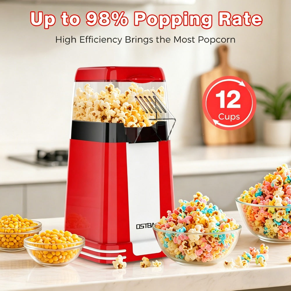 Hot Air Popcorn Popper Maker 16 Cups ¨C Oil-Free Electric Popcorn Machine with Measuring Cup for Kernels & Butter Melting, Healthy Family Snack