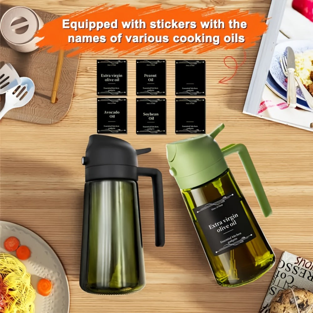 Glass Olive Oil Dispenser Bottle 2pcs 2-in-1 Oil Dropper and Cooking Sprayer with Automatic Flip Cap Spill Proof Food Grade for Kitchen BBQ Outdoor Cooking