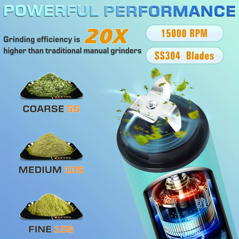 Electric Herb Grinder USB Rechargeable ¨C Portable Spice Mill with One-Button Operation, Travel Bag, Funnel & Cleaning Brush | 4 Colors Available
