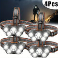 LED Headlamp 4pcs Set - Rechargeable Outdoor Headlamps with 4-Speed Dimming Adjustable Angle IP44 Waterproof Hands-Free Flashlight for Camping Hiking Fishing Mountain Climbing Emergency Use ABS