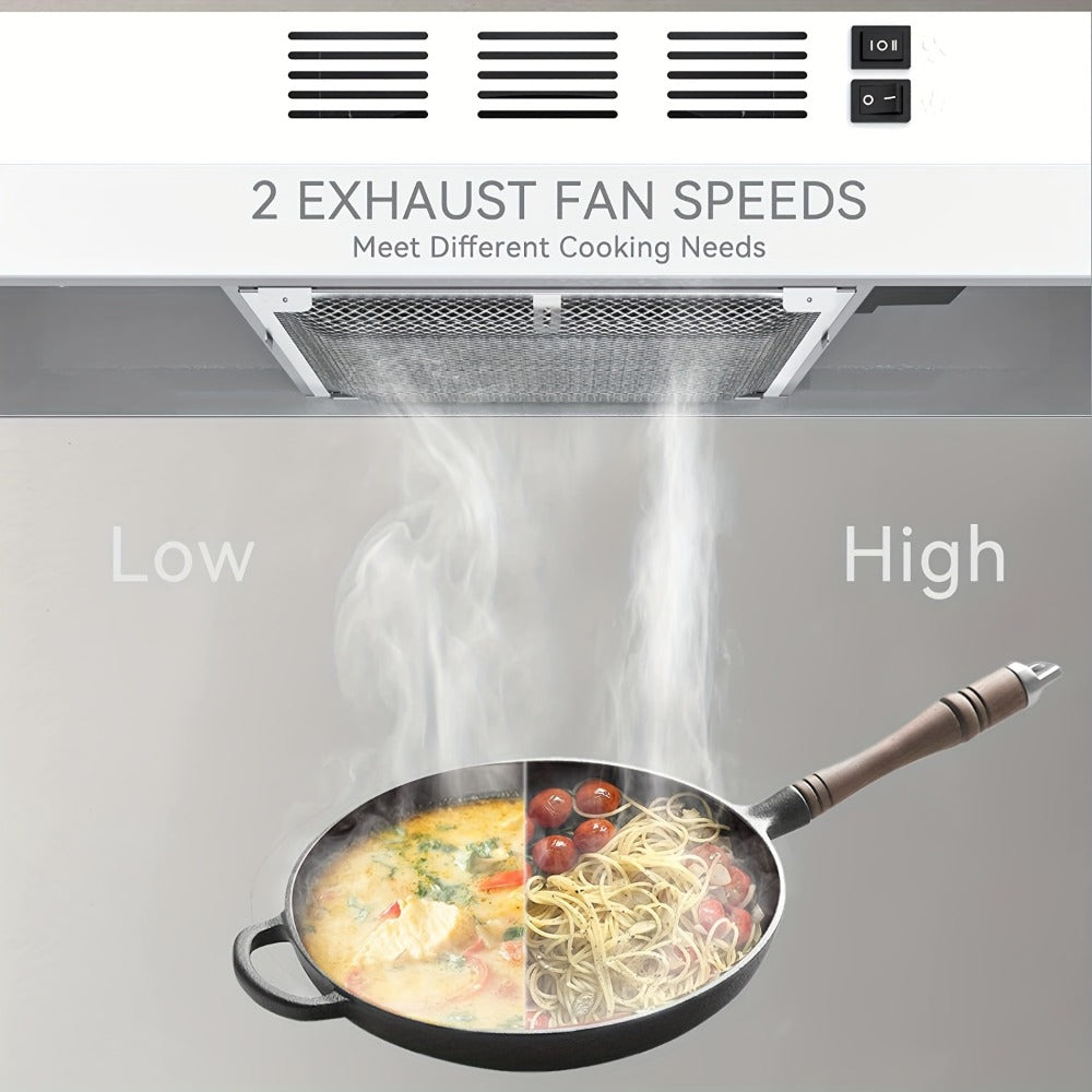 Range Hood 30 Inch Under Cabinet | Ducted & Ductless Convertible Kitchen Vent Hood with LED Light & 2-Speed Exhaust Fan, Stainless Steel ¨C Black, White & Silver, Easy Install