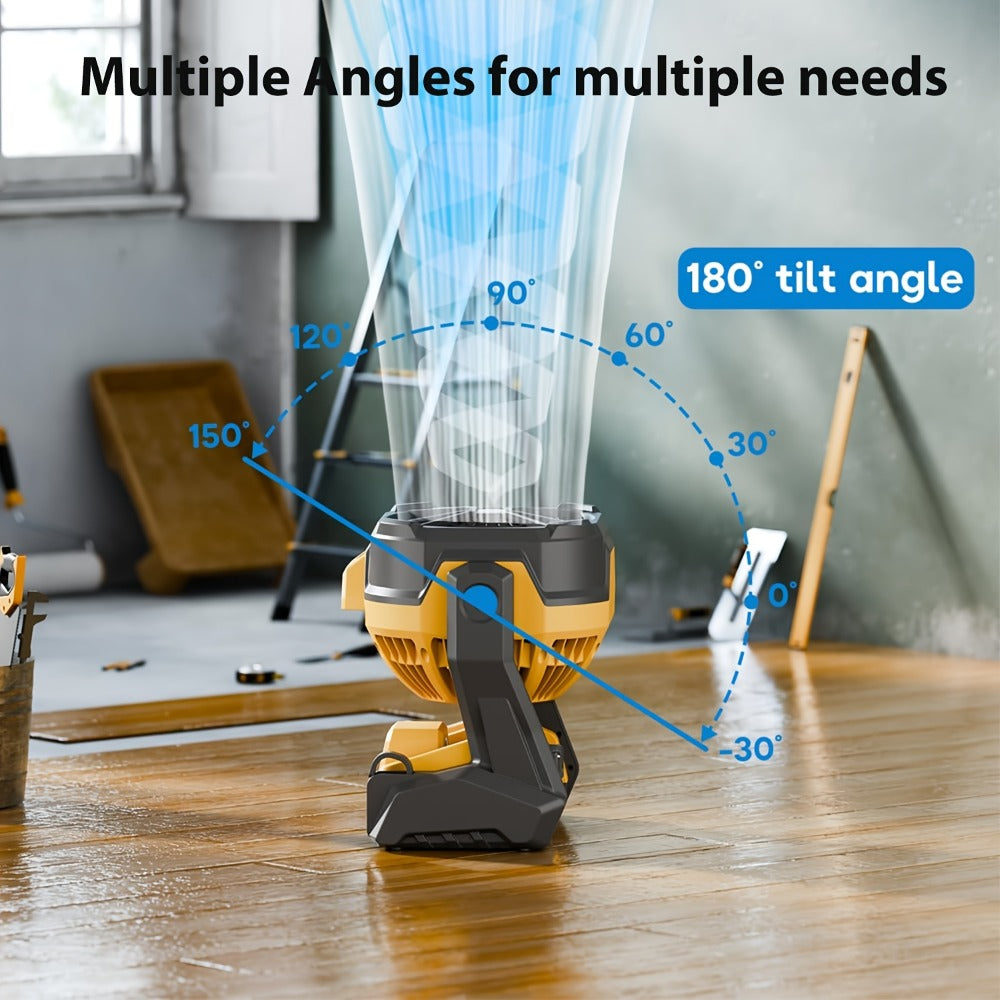 Cordless Jobsite Fan Compatible with DeWalt 20V Max Battery, LED Light Auto Oscillating 180¡ã Tilt Adjustable Speed, Portable Battery Powered Fan with Hanging Hook for Camping, Garage and RV