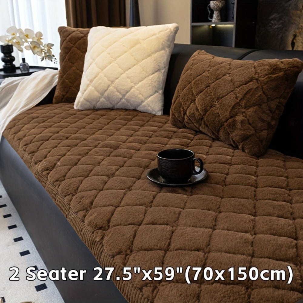 Sofa Cover Faux Rabbit Fur Plush Couch Slipcover - Thick Soft Non-Slip Pet Friendly Machine Washable Sofa Cushion Cover for Living Room Bedroom Office