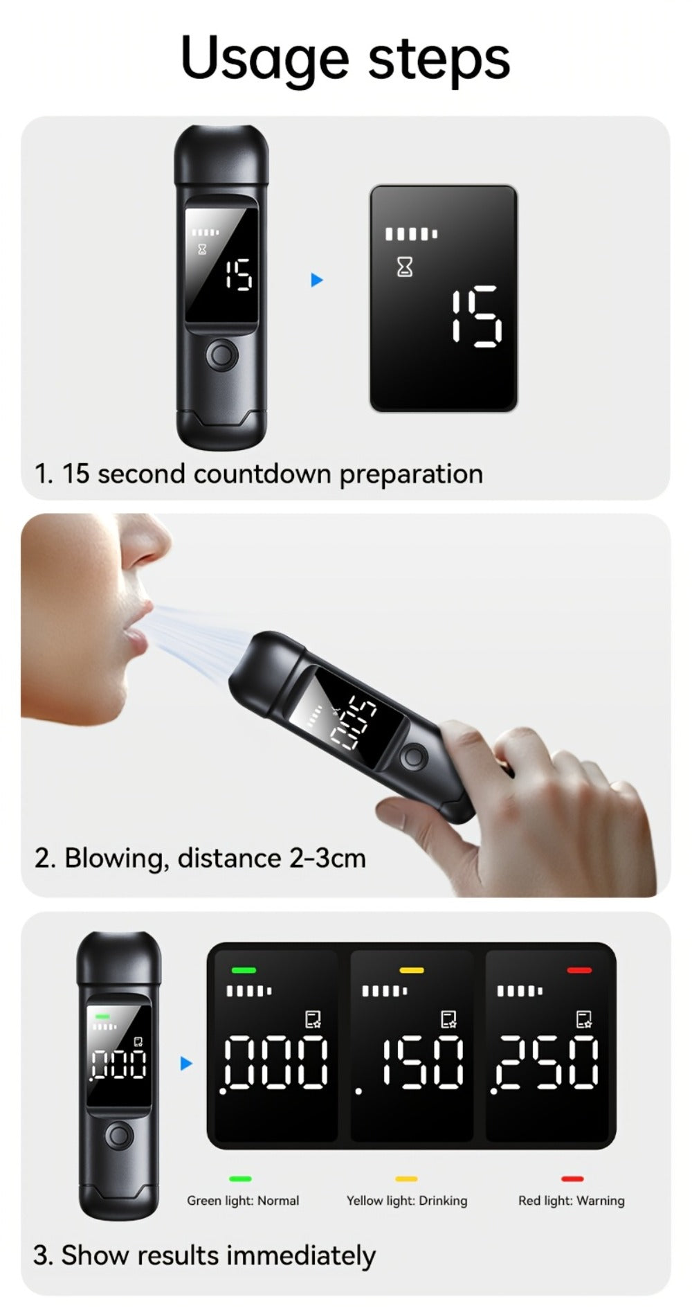 USB Rechargeable Breathalyzer with LCD Display ¨C Portable Personal Alcohol Tester, 200mAh Battery, Multi-Person Continuous Testing, Safe Driving Breath Analyzer