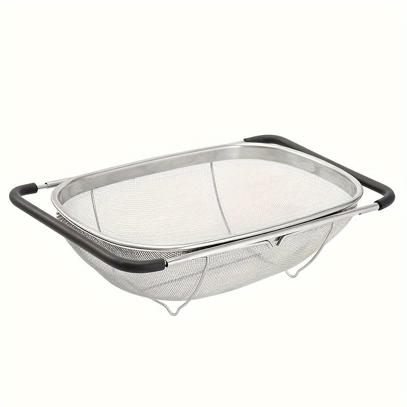 Stainless Steel Colander Expandable Fine Mesh Drain Basket Strainer for Vegetables Fruits Pasta Rice Kitchen Sink Washing Bowl Food Strainer