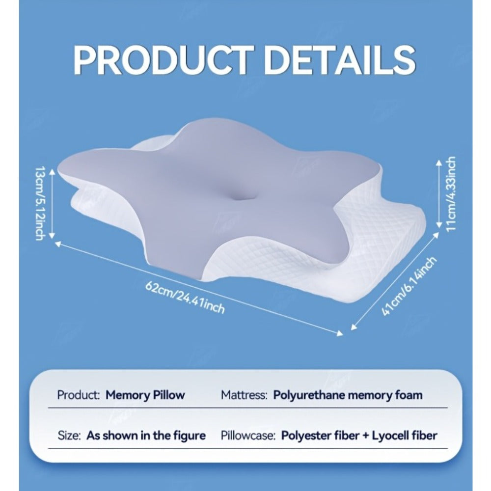 Cervical Neck Pillow for Sleeping - Butterfly Contour Memory Foam Ergonomic Support for Back & Side Sleepers, Slow Rebound Pressure Relief, Cervical Spine Alignment, Machine-Washable Cover, Multi-Color