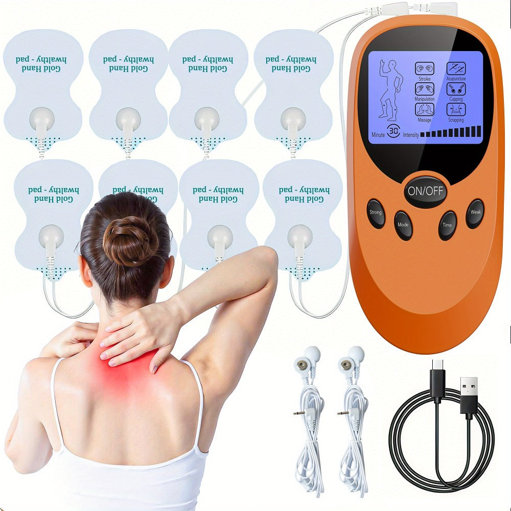TENS EMS Dual Channel Muscle Stimulator Massager ¨C 8 Electrodes for Back, Shoulder & Knee Pain Relief, Muscle Recovery, Portable Electric Pulse Therapy Device