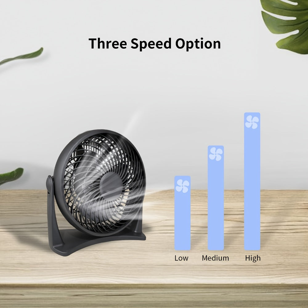 Turbo Table Fan 8 Inch 3-Speed Quiet Air Circulator, Wall Mountable with Adjustable Tilt and Carry Handle, Portable Desktop Fan for Bedroom, Office, Living Room and Home Cooling
