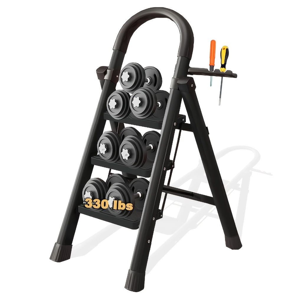 Folding Step Ladder with Anti-Slip Pedals & Handrail ¨C 2/3/4/5 Step Stool for Adults, Sturdy Steel, Lightweight Portable, Non-Slip Feet, Rust-Resistant, Foldable for Home Kitchen Office Bedroom Use