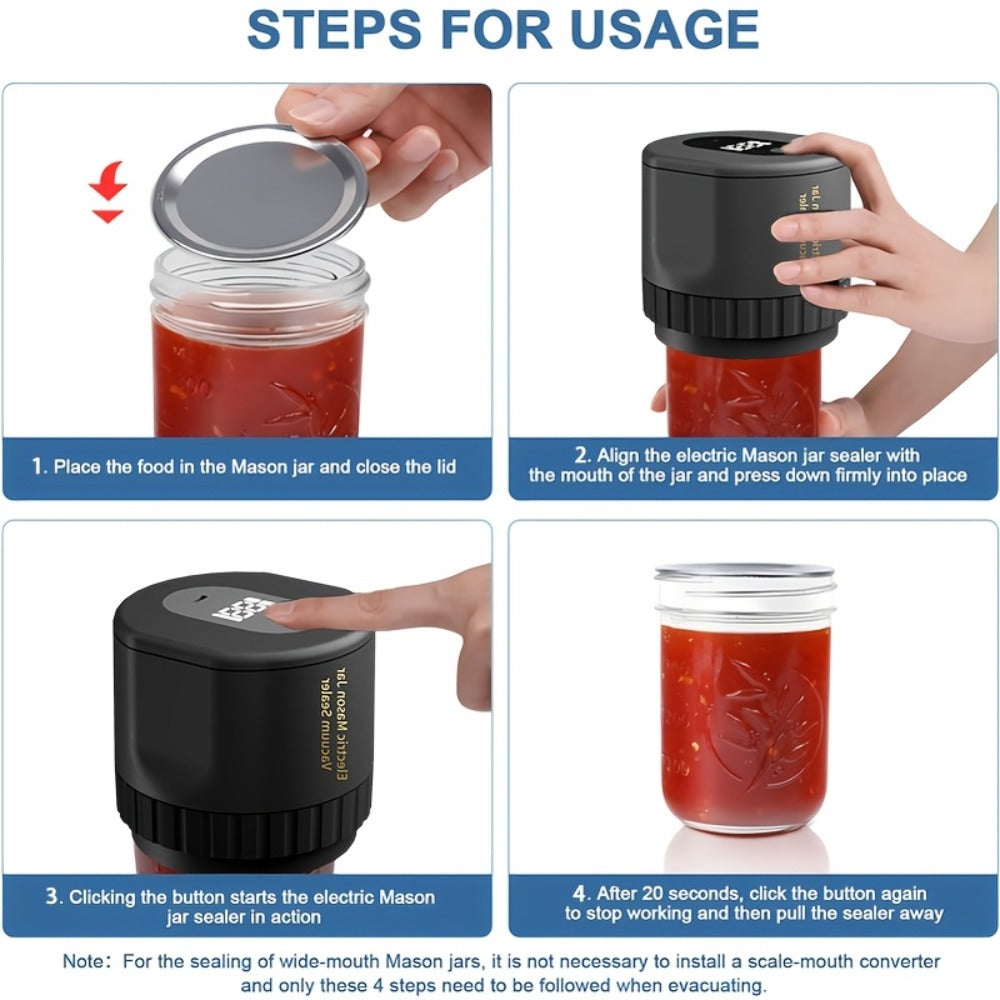 Electric Mason Jar Vacuum Sealer Kit with Sealing Lids Wide Mouth Regular Mouth Compatible Automatic Food Preservation Vacuum Sealing System