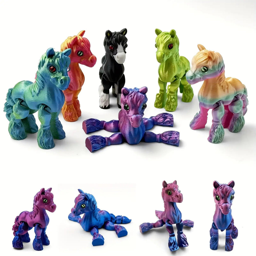 3D Printed Horse Figurines Set of 6 - Articulated Movable Joints Collectible Animal Statue Desktop Sculpture Home Office Decor Gift