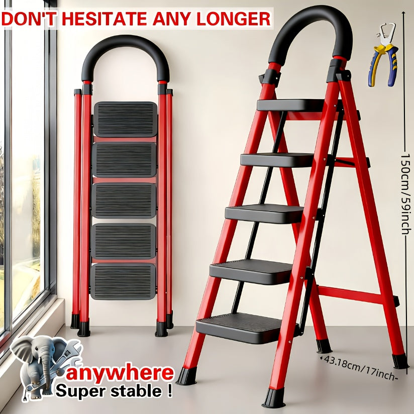 Folding Step Stool Ladder 500lbs Heavy Duty Steel with Anti-Slip Wide Treads & Handrails ¨C Safety Lock, Portable Multi-Step Ladder for Home, Kitchen & Outdoor Use, Mini / Medium / Large