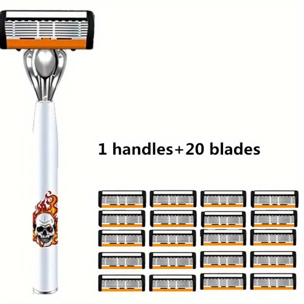 Men's Safety Razor with Replacement Blades - Anti-Slip Stainless Steel Handle Shaver for Beard & Sideburns, Classic Style Wet Shaving Razor, Multiple Blade Bundle Options