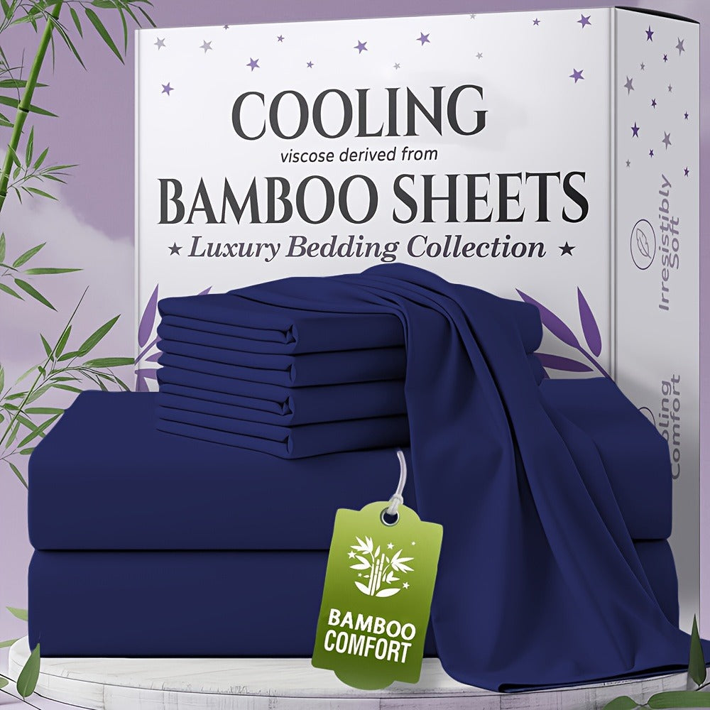 Bamboo Bed Sheet Set 4-6 Piece Extra Deep Pocket Breathable Cooling Soft Wrinkle-Free Hotel Luxury Pillowcase Set Twin Full Queen King 15 Colors
