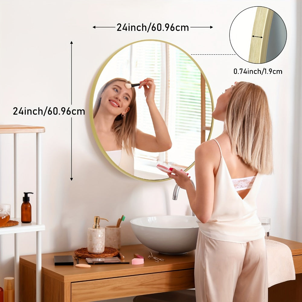 Round Wall Mirror Aluminum Alloy Frame ¨C Modern Circle Mirror for Bedroom, Bathroom & Living Room, Tempered Glass, Black & Gold, 20in 28in 30in 36in