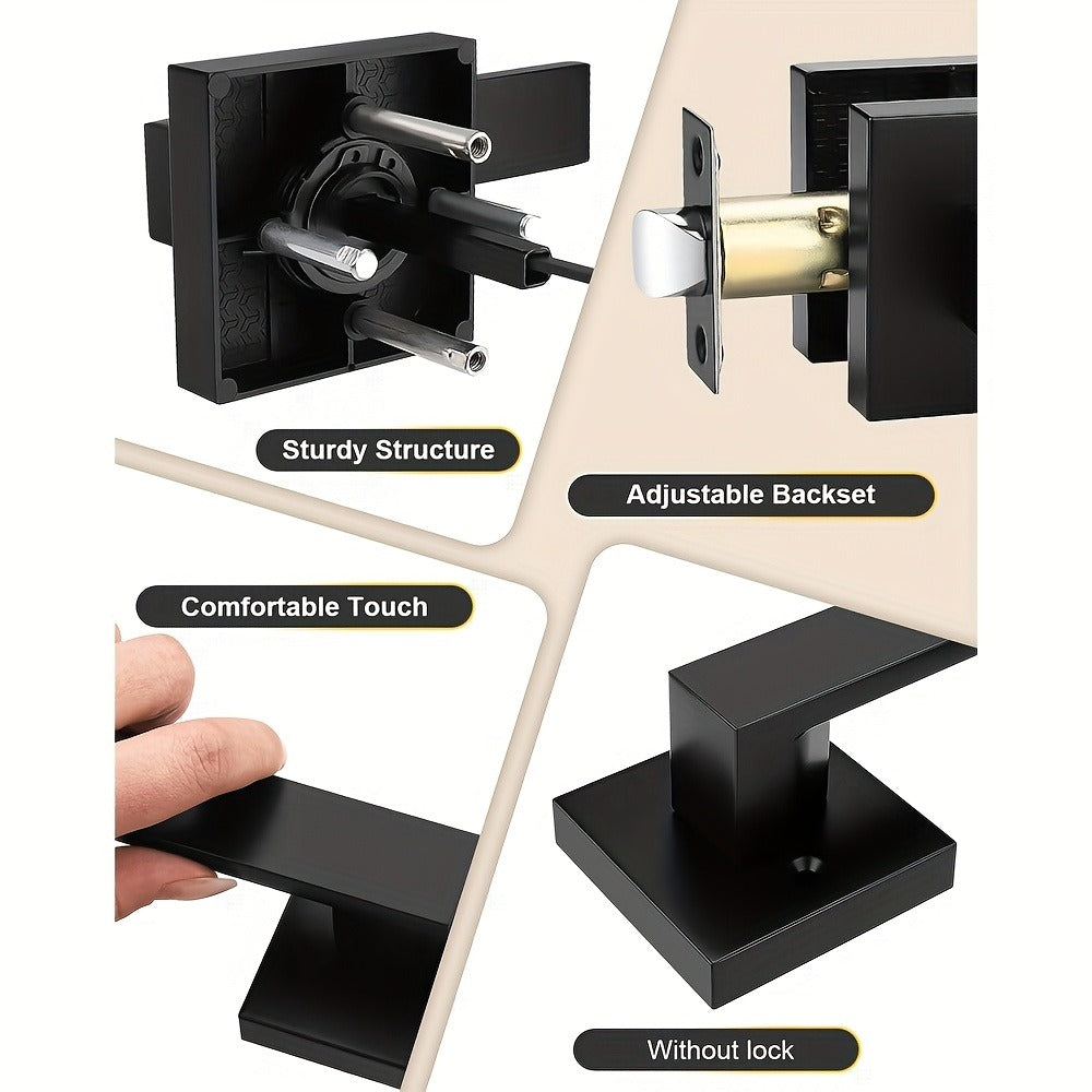Matte Black Square Door Handle Set ¨C Interior Passage Door Knob for Hall & Closet, Heavy-Duty Left & Right Hand Compatible, Modern Hardware