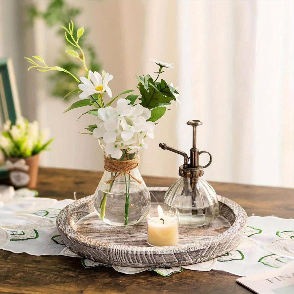 Decorative Tray for Coffee Table ¨C Round Wave-Shaped Centerpiece Tray for Living Room, Dining Room, Kitchen Counter, Bathroom ¨C Rustic Vintage Distressed Finish, Multipurpose Home Decor Tray
