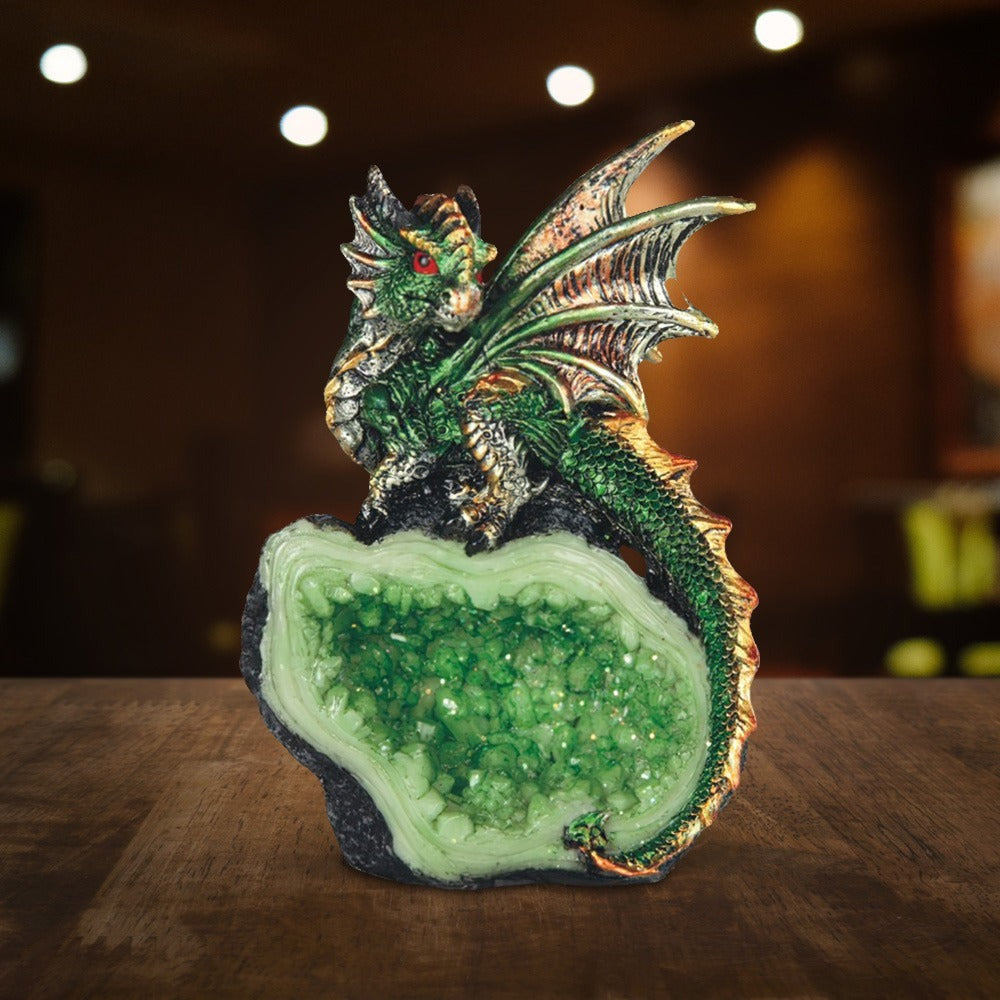 Dragon Figurine Statue Guarding Crystal Cave Polyresin Collectible Home Decor Sculpture Fantasy Dragon Gift for Birthday Housewarming Holiday Room Office Shelf Decor