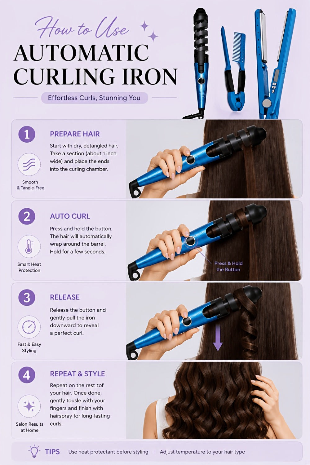 3-in-1 Hair Styling Set Flat Iron Curling Iron & Styling Comb, Anti-Scald Hair Straightener & Curler for Big Waves Straight Hair Curls, Professional Hair Tools Gift for Women, Mother's Day Birthday