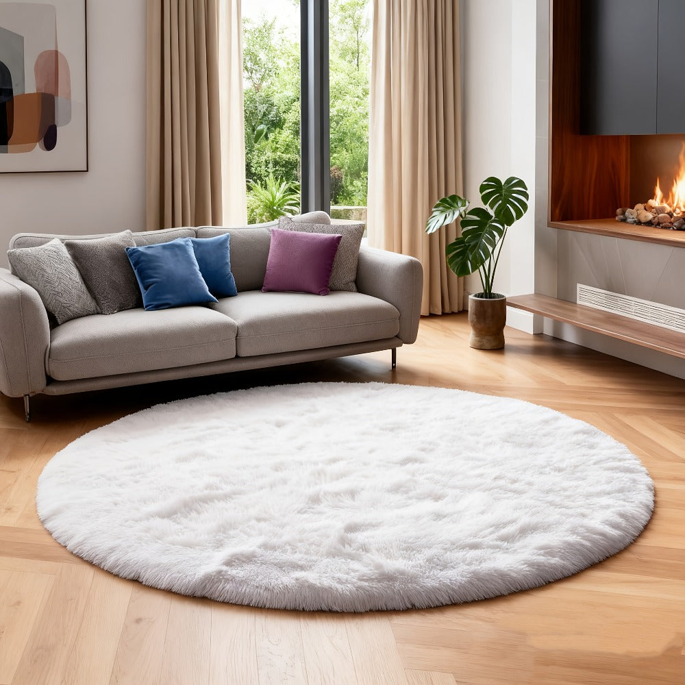 Round Area Rug Soft Shaggy Plush Circle Rug Non-Slip Indoor Floor Mat for Living Room Bedroom Dorm Tie Dye Rainbow Multi-Color Multi-Size