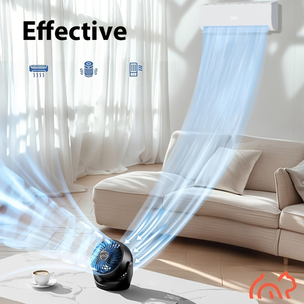 Portable USB Rechargeable Fan, 5-Speed Turbo Strong Wind Fan, Adjustable Hanging Vertical Fan for Wall, Desktop and Ceiling Mount, Fast Cooling Personal Fan for Home, Office and Outdoor Camping