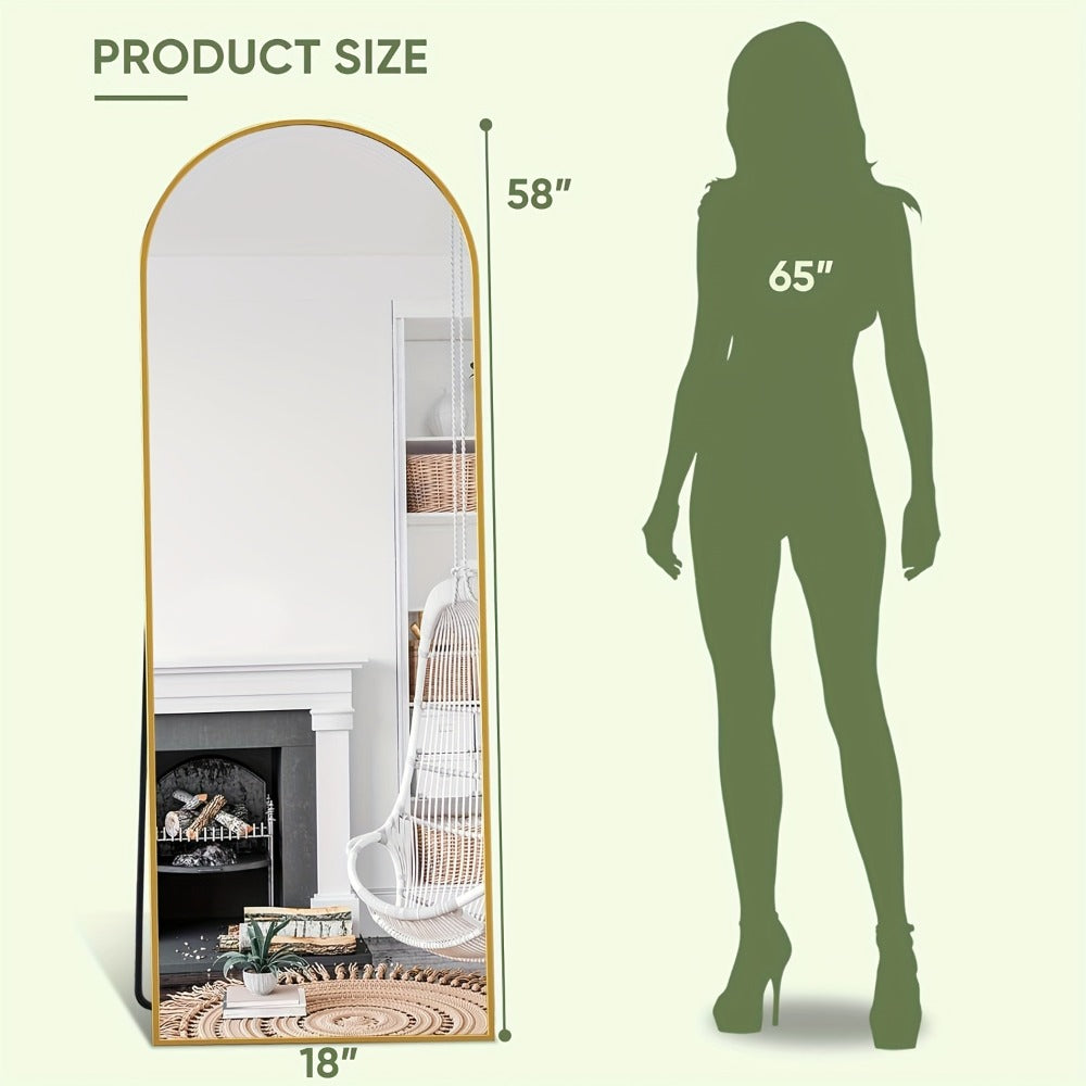 Full Length Mirror Floor Mirror Freestanding 58x18 Inch Arched Full Body Mirror Wall Mounted Leaning Rustproof Stand Mirror for Bedroom Living Room Cloakroom Modern Home Decor Black Gold