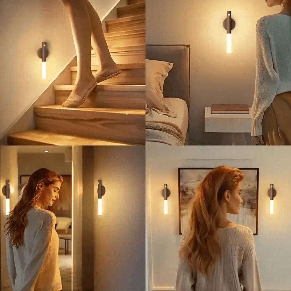 Motion Night Light Rechargeable LED ¨C IPX4 Waterproof Wood Grain & Walnut Under Cabinet Step Lamp for Staircase, Hallway, Wardrobe, Closet & Indoor Walls (2 or 4 Pack)
