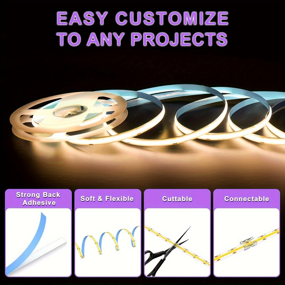 COB LED Strip Light Dimmable 32.8ft 10m, 8mm Ultra-Thin 24V High Density Flexible COB LED Tape Light with Dimmer Switch, for TV Backlight, Bedroom, Kitchen Cabinet, Closet, Under Cabinet Home Lighting