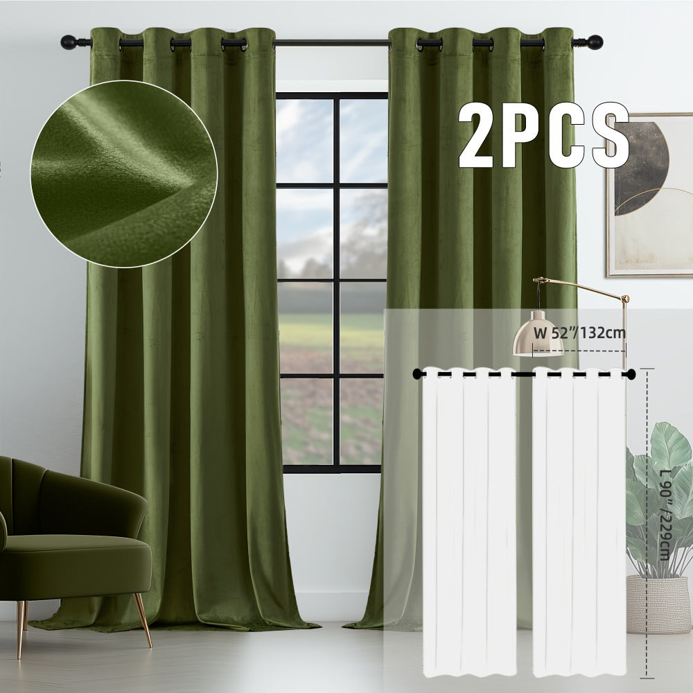 Velvet Room Darkening Curtains 2 Panels | Grommet Top Thermal Insulated Soundproof Blackout Curtains for Living Room Bedroom, Soft Solid Color Vintage Window Drapes