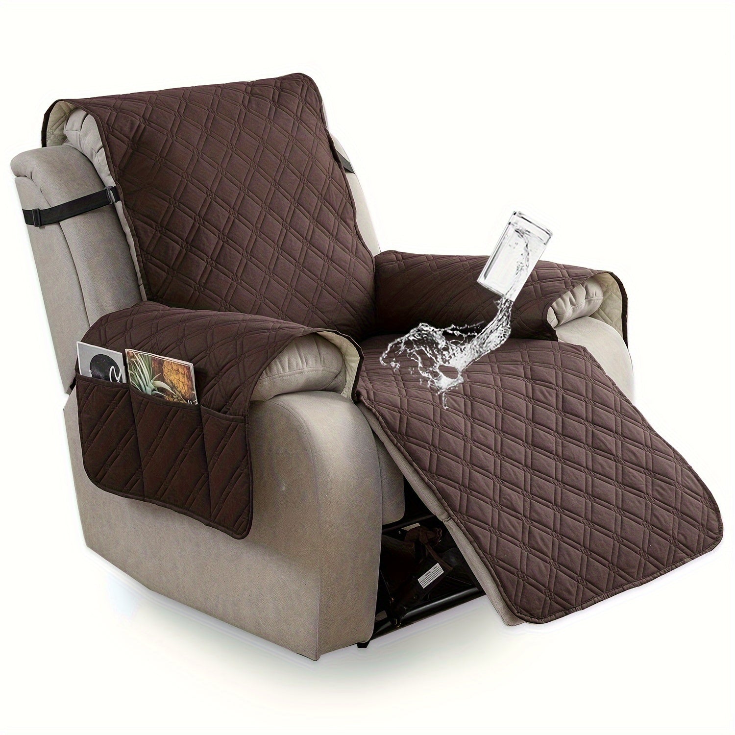 Recliner Chair Cover Waterproof Dual-Layer with Side Pockets Non-Slip Scratch Resistant Machine Washable Pet Protection 11 Colors