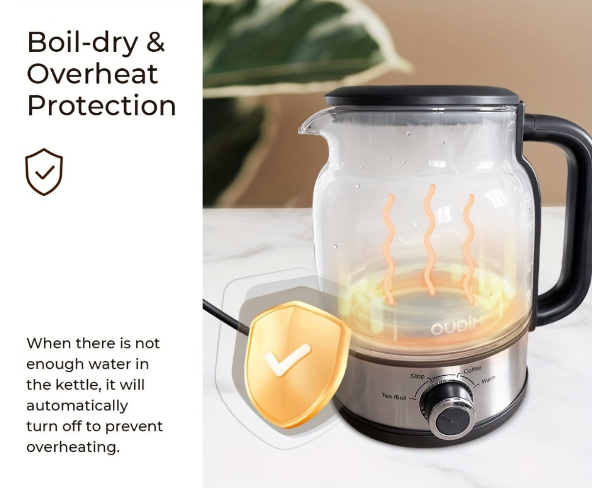 Drip Coffee Maker Electric Kettle 600W 40.58oz BPA-Free Glass Stainless Steel Spray Brew Keep Warm Boil-Dry Protection for Coffee Tea Perfect Gift