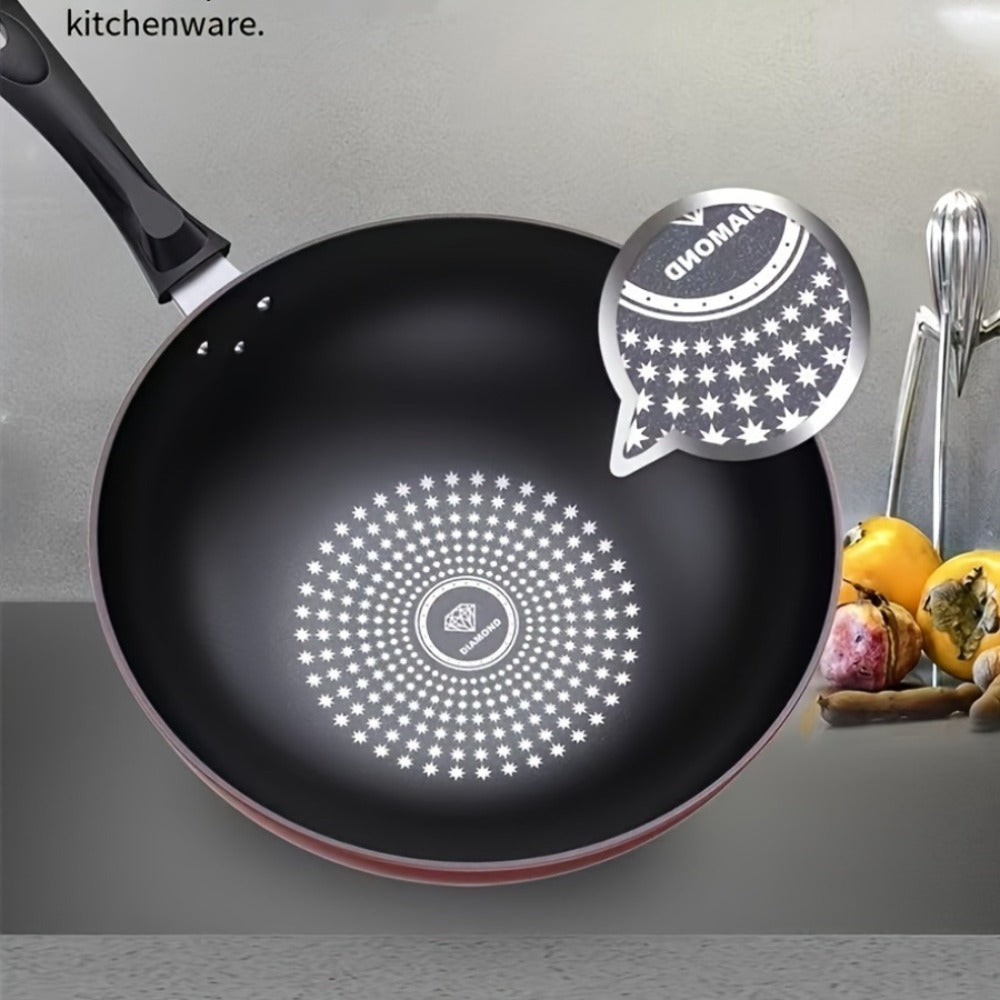 German Diamond Non-Stick Stir Fry Pan - Rice Stone Coating Smokeless Flat Bottom Wok for Induction Cooker Gas Stove, Multi-Purpose Household Frying Pan