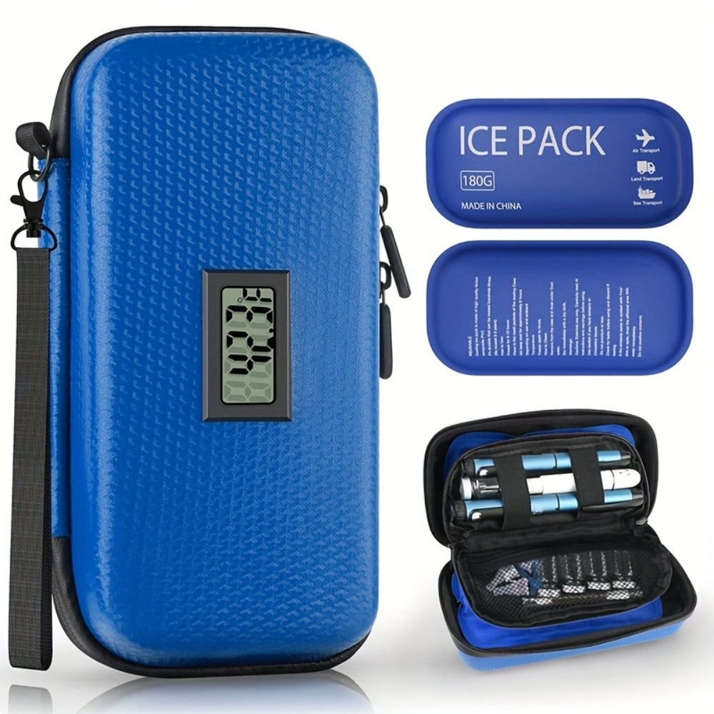 Insulin Cooler Travel Case 24 Hour Refrigerated Medication Case Temperature Display Wristband 2 Reusable Ice Packs Diabetic Insulin Pen Cooler Black Blue