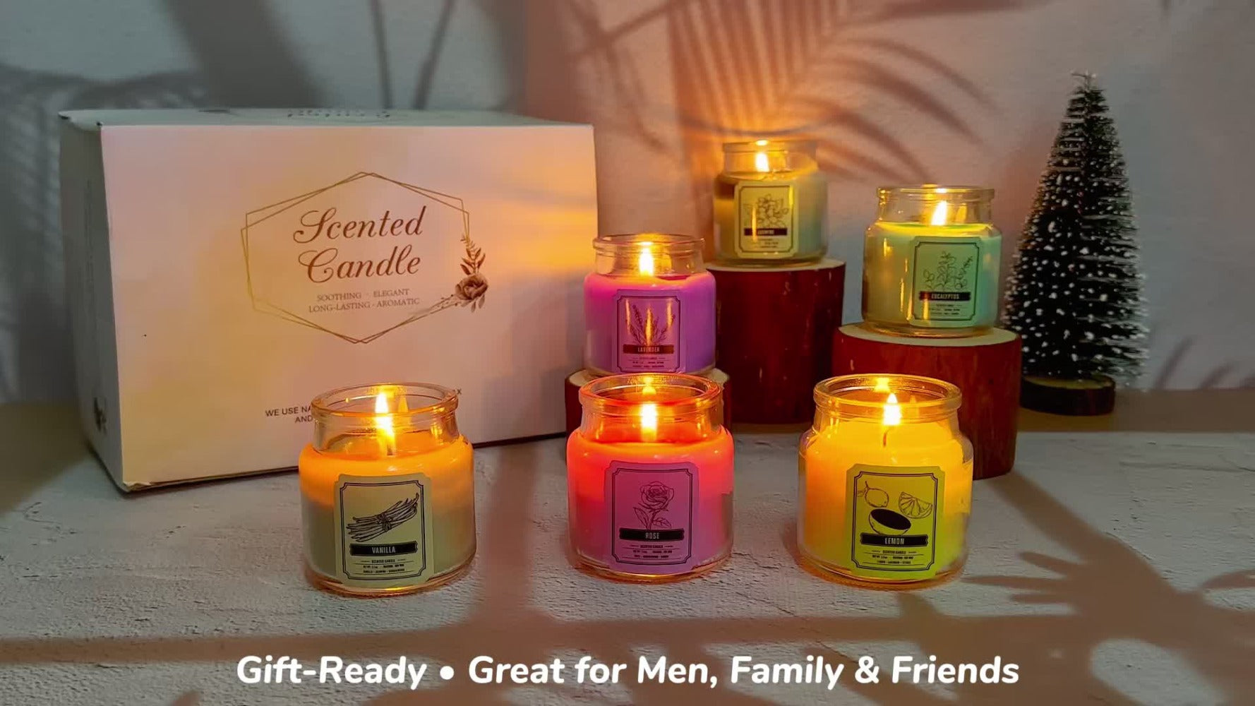 Scented Candles Set 6pcs Soy Wax Candles for Home 3.5oz Each 120 Hour Burn, 6 Fragrance Gift Set Jasmine Eucalyptus Lavender Vanilla Rose Lemon for Thanksgiving Christmas Mother's Day Birthday Gift