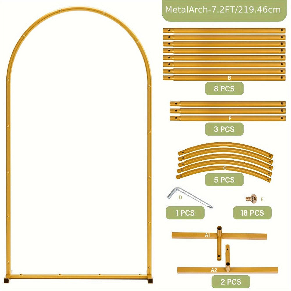Metal Arch Backdrop Stand Set of 3 (7.2ft/6.6ft/6ft) + 7 Balloon Clips - Wedding Arch Frame for Birthday Party, Graduation, Ceremony, Thanksgiving & Halloween Decoration