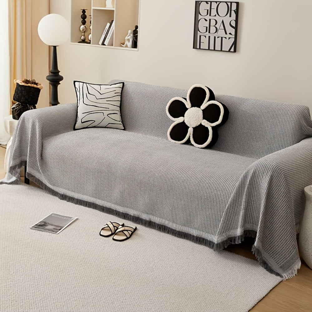 Sofa Throw Cover with Tassels Scratch Resistant Breathable Couch Blanket Slipcover Multifunctional All Season Settee Cover for Living Room Bedroom - Multiple Sizes and Colors