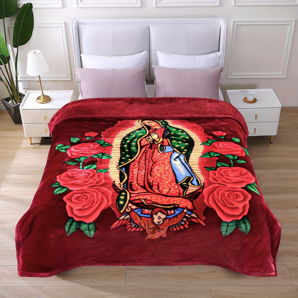 Reversible Plush Blanket 2-Ply 520GSM Milk Velvet - Soft Warm Queen King Size Blanket with Vibrant Animal & Floral Designs, All-Season Bed Couch Throw