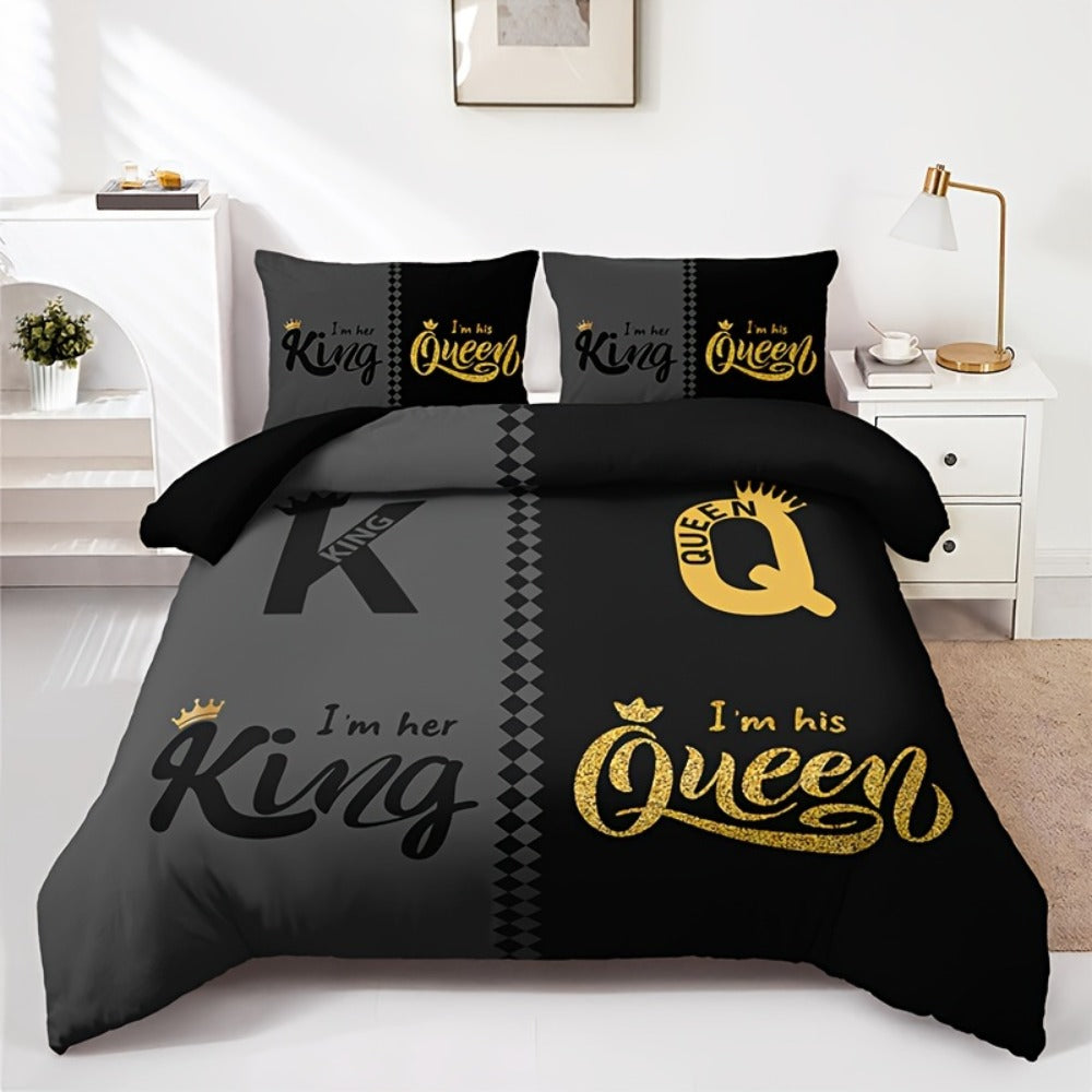 Duvet Cover Set 3pcs Soft Crown Print Bedding with 2 Pillowcases Twin Full Queen King All Seasons