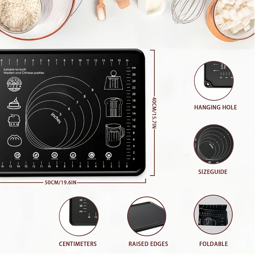 Silicone Pastry Mat Extra Thick Non-Slip Baking Mat with Measurements for Dough Rolling Pizza Cake