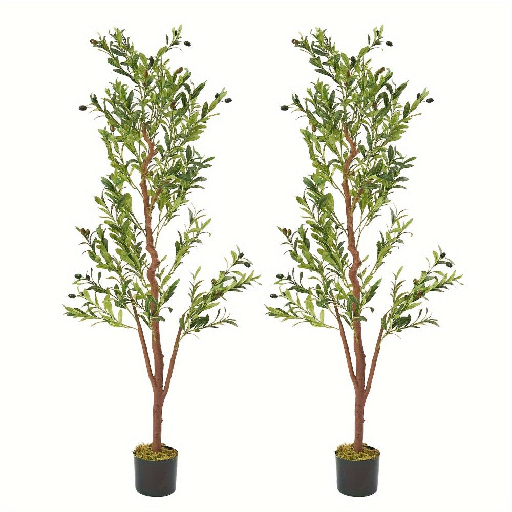 Artificial Olive Tree Large Faux Indoor Tree with Pot ¨C Realistic 5FT 6FT 7FT Multi-Trunk Fake Olive Tree with Leaves & Fruits for Living Room Home Office Entryway Decor